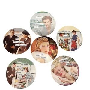 Anthropologie Anne Taintor Domestic Bliss Humor Wry 50's Coaster Set with Tin
